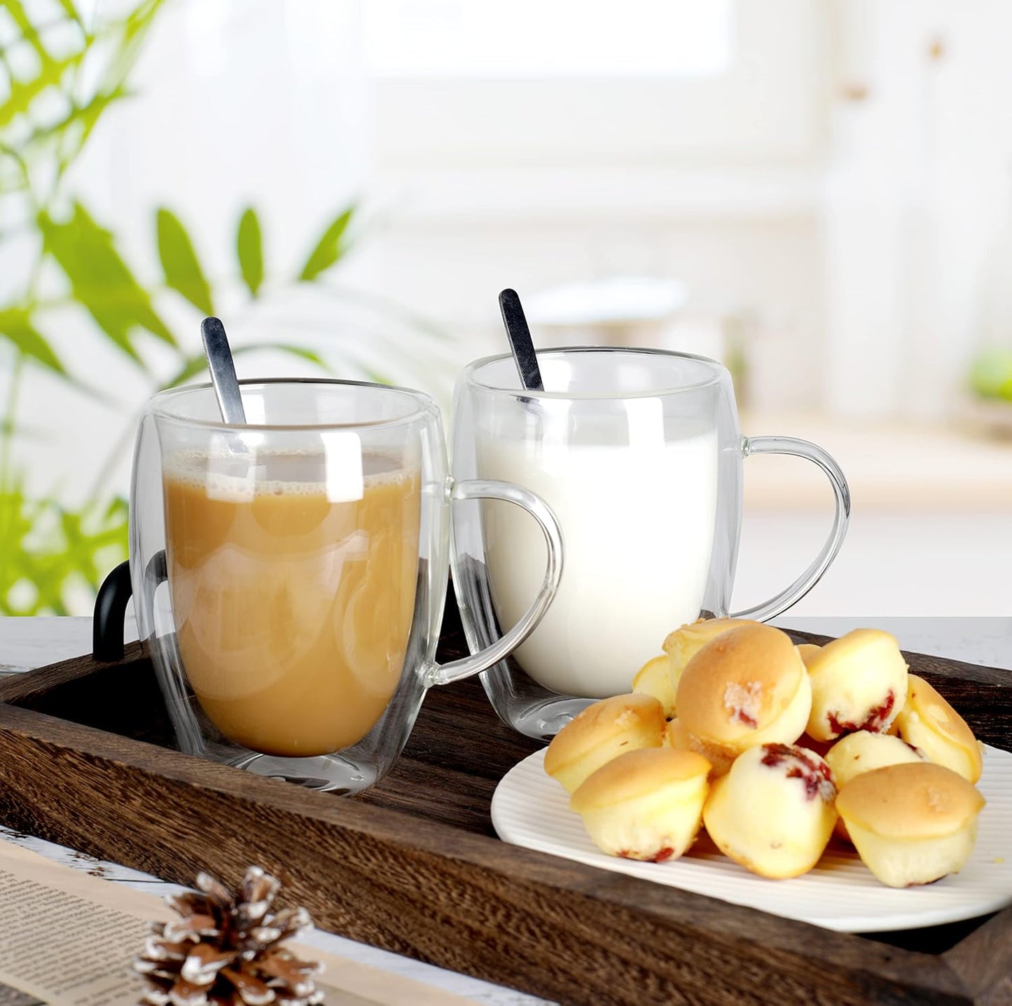 1 tasse à café + 1 cuillère Tasse à Café Double Paroi 350ML avec Poignée, pour Macchiato, Verre à Thé, Cappuccino,